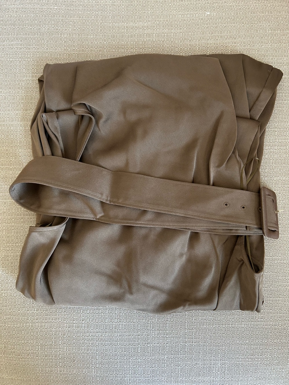 REISS Erica Satin Jumpsuit Khaki Green Cowl-Neck Wide-Leg Quiet Lux Classic - Picture 6 of 14